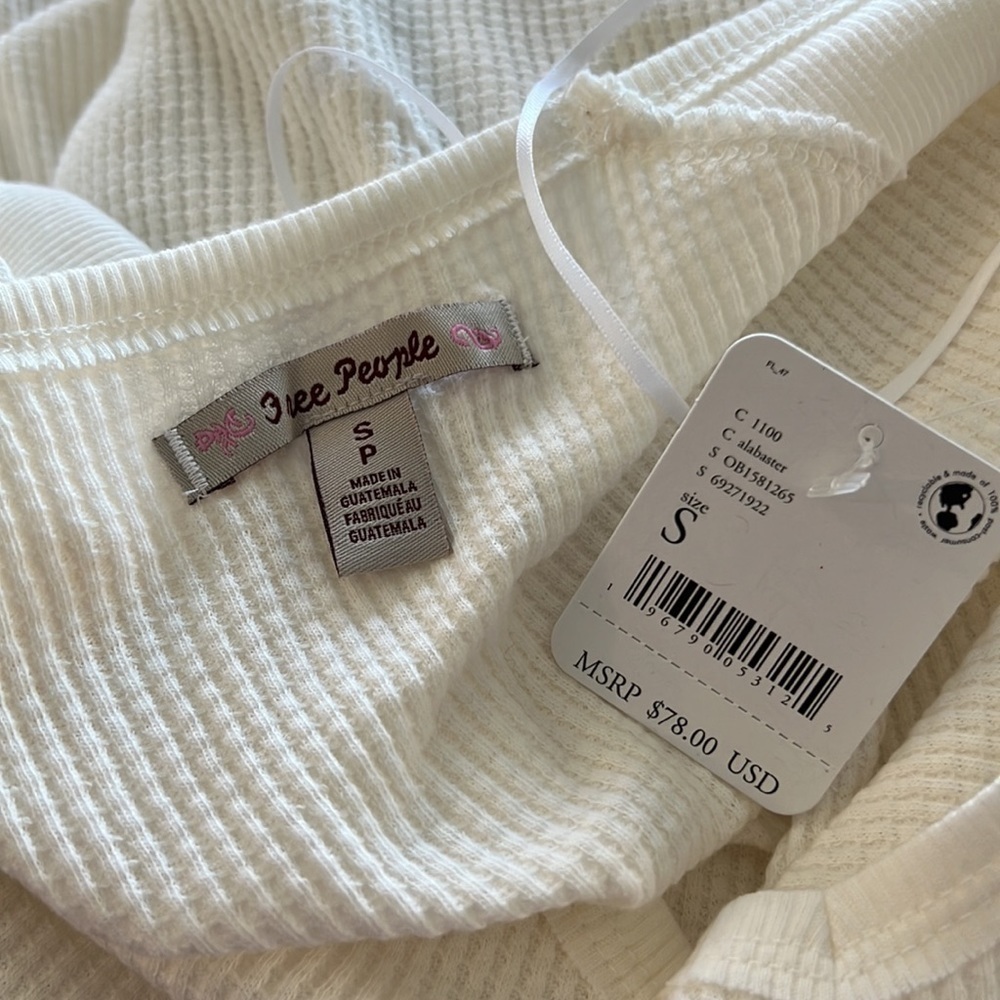NWT Free People Santa Clara Thermal Long Sleeve V Neck Top Alabaster Small - Picture 3 of 5
